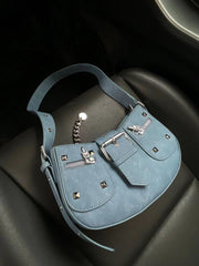 Y2G Punk Studded Shoulder Bag - Niche American Retro Style Denim Blue