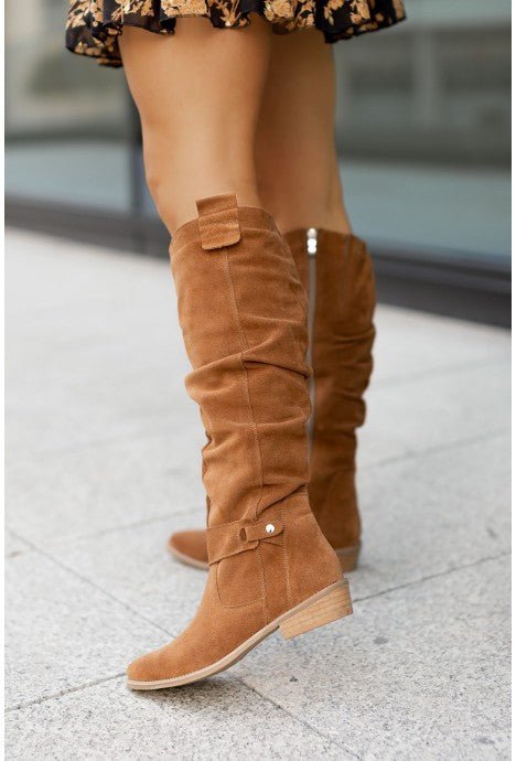 Zipper Suede Women's High Boots Yellowish Brown