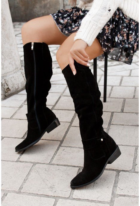 Zipper Suede Women's High Boots Black