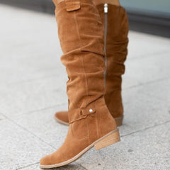 Zipper Suede Women's High Boots Dark Brown