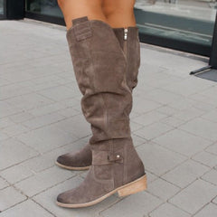 Zipper Suede Women's High Boots Yellowish Brown