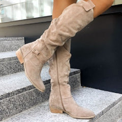 Zipper Suede Women's High Boots Yellowish Brown