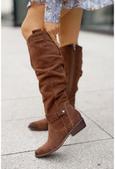 Zipper Suede Women's High Boots Dark Brown