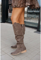 Zipper Suede Women's High Boots Yellowish Brown