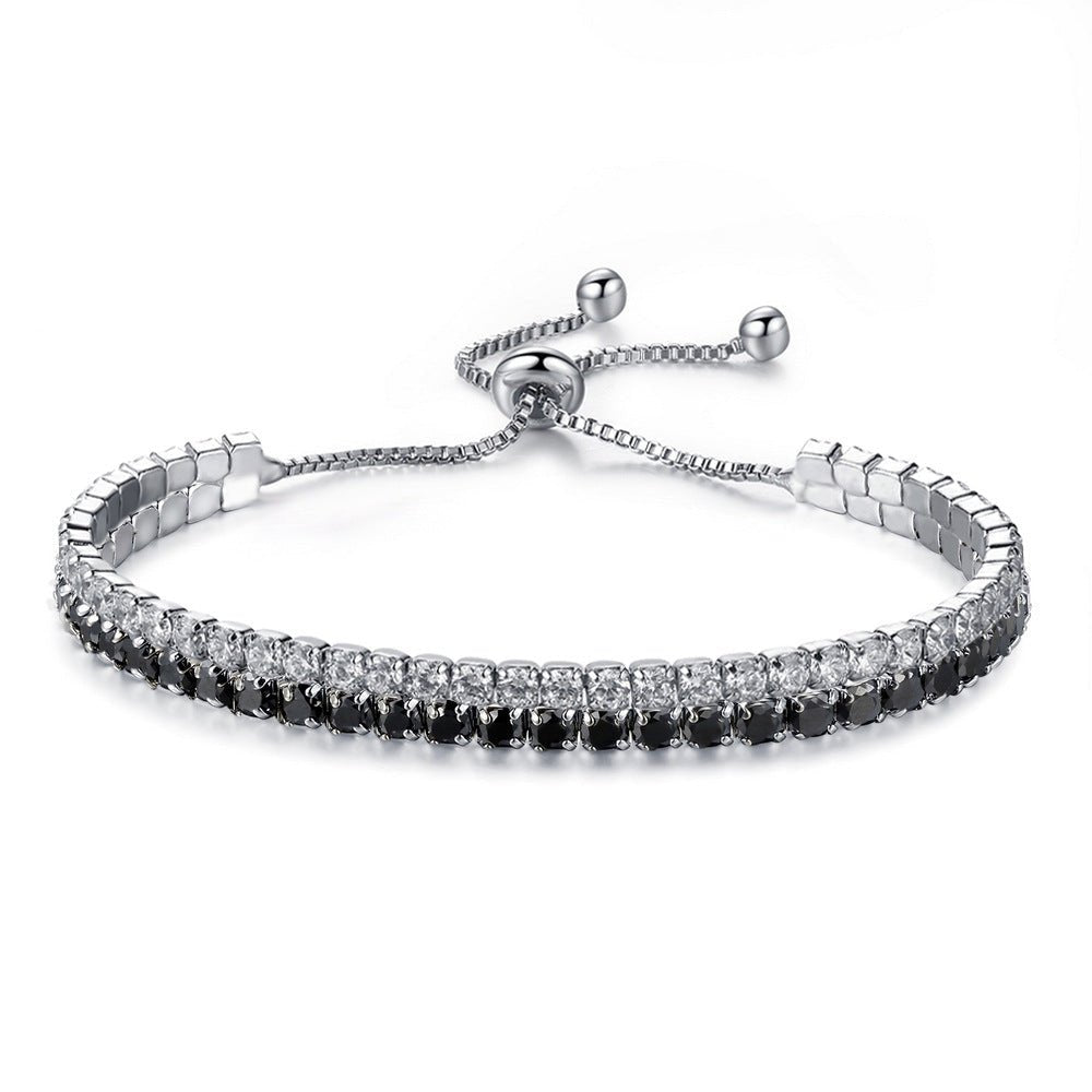 Zircon Bracelet: European & American Fashion Hand Jewelry, Adjustable Black And White